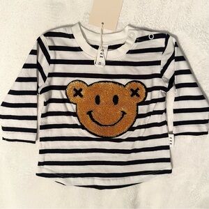 Huxbaby Baby Long Sleeve Shirt 3-6M Top Textured Smiley Face Navy White Stripe